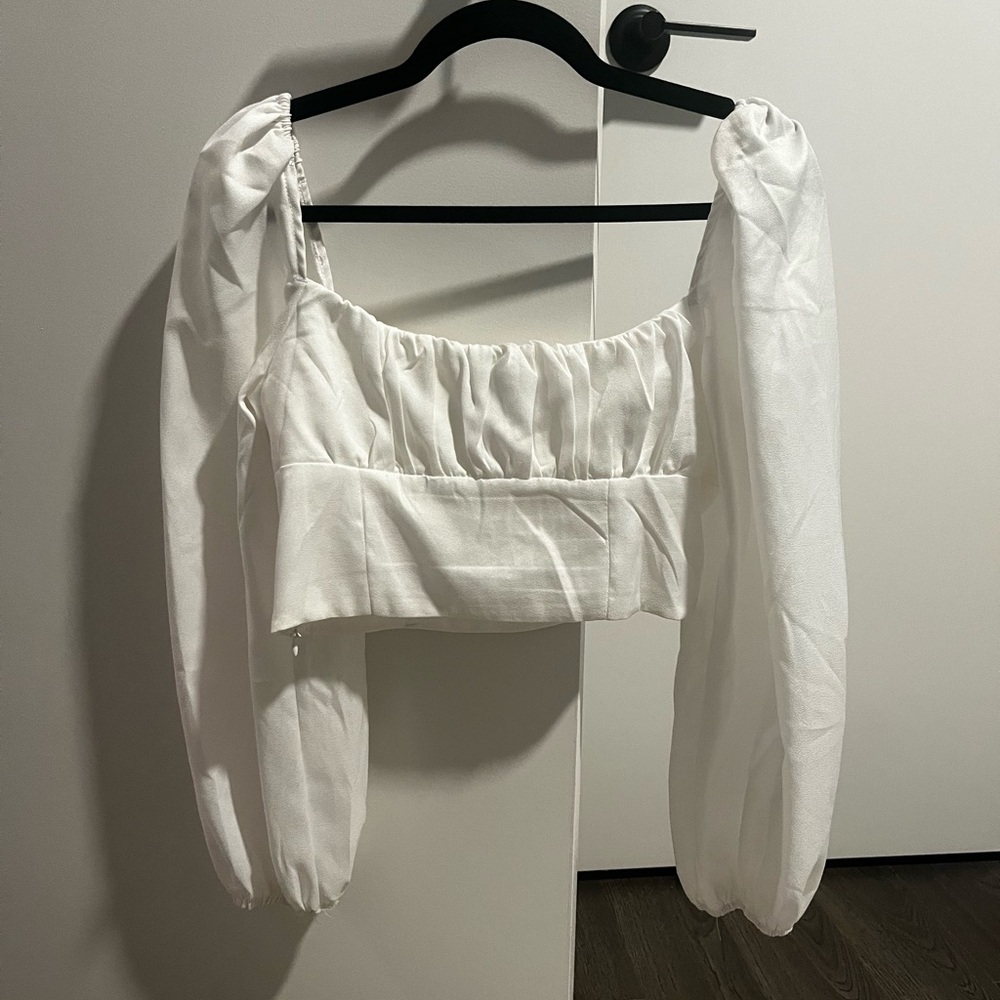 Princess Polly White Long Sleeve Cropped Top